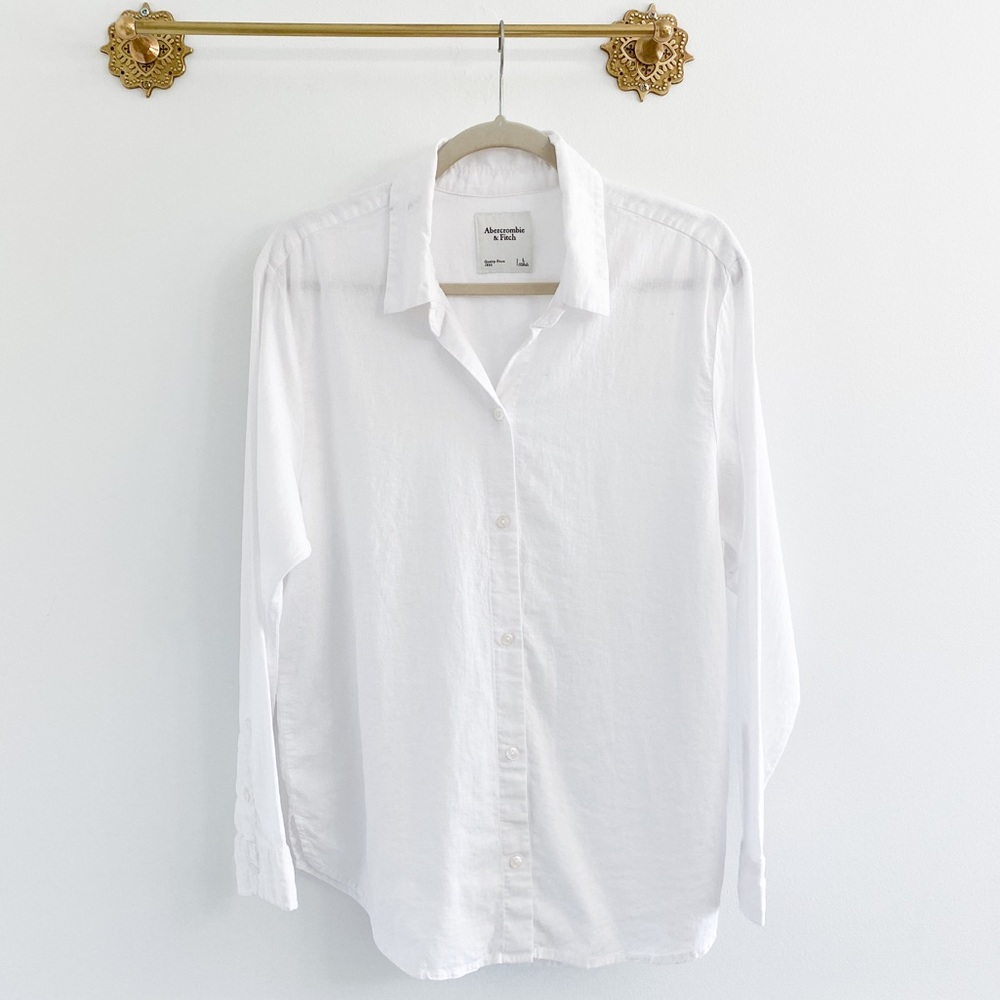 Abercrombie White Linen Blend Button Front Shirt - image 1